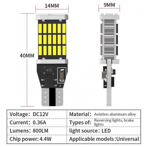 Đèn Led T10  7 Màu Ổ Cắm T10/T15, 45SMD 12V