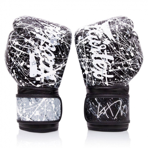 Mẫu găng tay đấm bốc BGV14 Black White Painter Fairtex hàng order Thái Lan