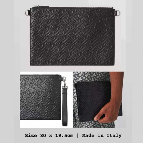 [Order] Túi Xách Burberry Black Monogram Leather Zip Pouch Chính Hãng Italy
