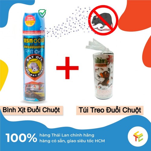 Combo Bình Xịt Chuột Rat OFF + Túi Đuổi Chuột Thái Lan