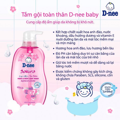 Sữa Tắm Gội Toàn Thân Em Bé Cho Da Khô Nứt D-nee Sakura 380ml Thái Lan