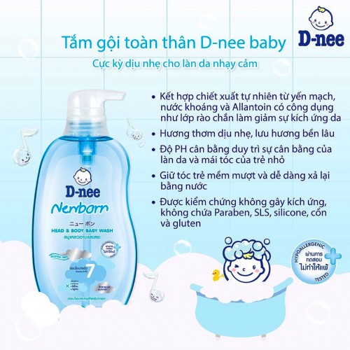 Sữa Tắm Gội Toàn Thân Em Bé Cho Da Nhạy Cảm D-nee Newborn 800ml Thái Lan