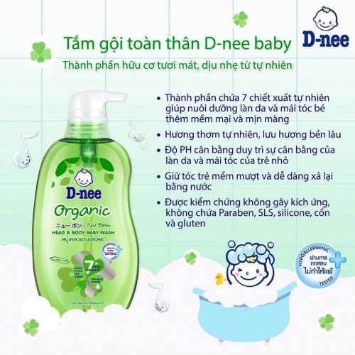 Sữa Tắm Gội Toàn Thân Em Bé D-nee Organic 800ml Thái Lan