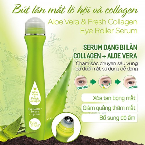 Cây Lăn Mắt Lô Hội Và Collagen Baby Bright 15ml Thái Lan