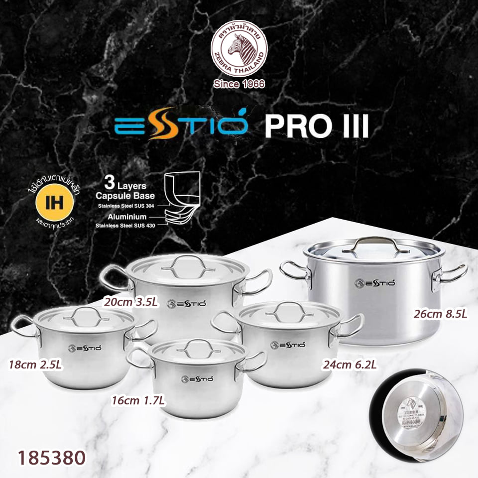 Nồi Inox Có Nắp Estio Shiny Zebra Thái Lan (16cm-24cm)