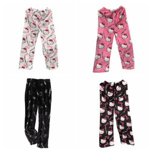 Quần pijama Daishen1, vải lông cừu co giãn, họa tiết hoạt hình mèo con dễ thương hàng Thái Lan