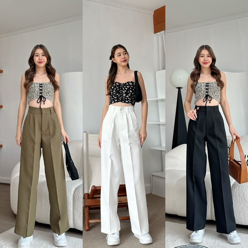 Quần dài ống rộng, lưng cao Bemychic
