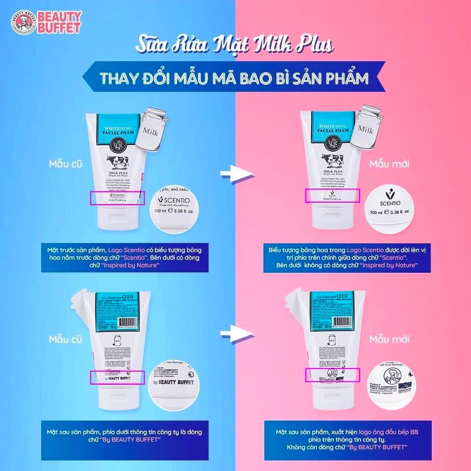 Sữa Rửa Mặt Trắng Da Con Bò Scentio Milk Plus Q10 100ml Thái Lan