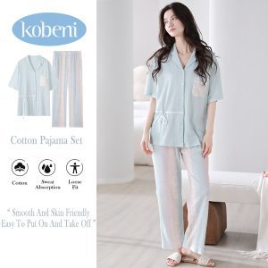 Kobeni đồ ngủ nữ quần áo mặc nhà co giãn thoải mái tay dài in hoa ngắn tay