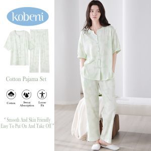 Kobeni đồ ngủ áo sơ mi cotton ngắn tay cho nữ quần áo mặc nhà mềm kiểu dáng rộng thoải mái