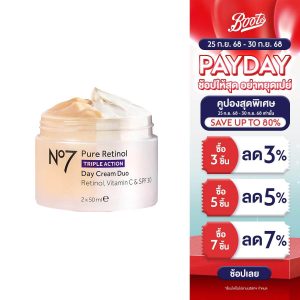 No7 no. Seven Pure Retinol Triple Action Day Cream Duo Retinol, vitamin C và SPF 30x50 ô nhiễm.