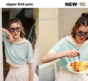 Áo Polo dệt kim có khóa kéo Sarin