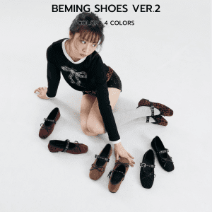 Giày Bemingshoes002-beming Ver.2 giày thắt nơ màu đen phong cách dễ thương
