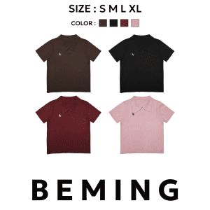 [Bemingtop802 (S-XL) - Áo len dày dặn, cổ áo cài khuy, tay ngắn, chất liệu vải mềm mịn, chất lượng cao cấp, cảm giác khi chạm rất tốt]