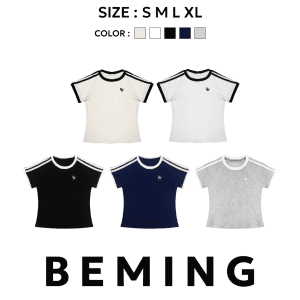 [Bemingtop848 (S-XL) - Flexor Tee Áo thun co giãn kiểu thể thao cổ điển với chi tiết dải ở hai bên tay, tạo điểm nhấn cho trang phục trở nên thoải mái và hiện đại.]