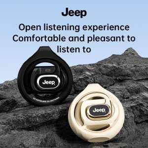 Tai nghe không dây Jeep EC023 Open Ear Bluetooth 5.4 với mic tích hợp, dây đeo tai, thời gian chơi 20 giờ, hộp sạc có màn hình LED, chống nước IPX5, phù hợp cho tập luyện/chạy bộ.