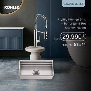 [KOHLER (Bộ sản phẩm độc quyền) Bồn rửa bát nhà bếp Prolific với vòi sen bếp Purist semi-pro K-5540X-C-NA/24982T-4-CP]