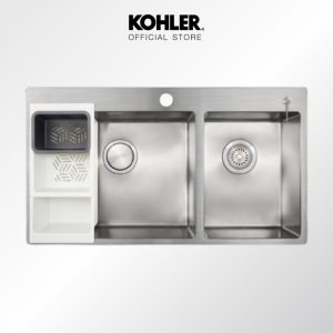 [KOHLER (giao hàng trong vòng 5-7 ngày) Bồn rửa chén bếp Ladena bằng thép không gỉ 2 lỗ, mẫu K-23846X-2HD-NA]