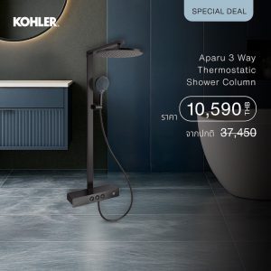 Cột tắm 3 chiều có van điều chỉnh nhiệt độ KOHLER Aparu, đồng hồ đứng, bồn tắm, màu xám đậm K-37963T-9-CG2.