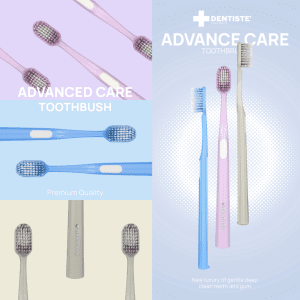 [2 gói] Bàn chải đánh răng cao cấp và chăm sóc nha khoa Dentiste' Advanced Care & Premium. Lông bàn chải mềm 0.01mm, đầu bàn chải rộng 15mm. Màu tím, xám, xanh.]