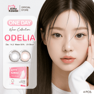 [Ống kính tiếp xúc hàng ngày Kitty Kawaii màu Odelia Brown/Gray 4 chiếc]
