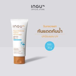 Kem chống nắng INGU Aqua Defense Hybrid SPF 50+ PA++++ rất chống nước, mỏng nhẹ, thấm nhanh, không gây nhờn rít.