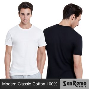 [Sanremo Modern Classic Áo thun nam cổ tròn tay ngắn mềm mại thoải mái thấm hút mồ hôi tốt màu đen NIS-SCT1-BL]