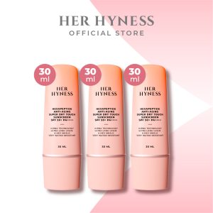 Ba mảnh chống nắng chống nước chống mồ hôi HER HYNESS HEXAPEPTIDE ANTI-AGING SUPER DRY TOUCH SUNSCREEN 30ML chống nắng chống nước chống mồ hôi SPF50+ PA++++ 30ml.