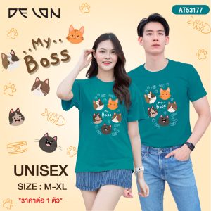 Áo thun cặp UNISEX chất liệu cotton cao cấp DELON với hình in mèo hoạt hình - Size M-XL AT53177