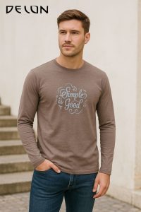 [DELON Áo thun tay dài nam **Kiểu Slim Fit** thời trang, chất liệu vải cotton co giãn mềm mại, thoải mái AT53084 **size M-XL**]