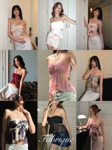 Fabrique.co - Áo Lưới Đỏ Dây Quàng Cổ Kiểu Croptop Nữ